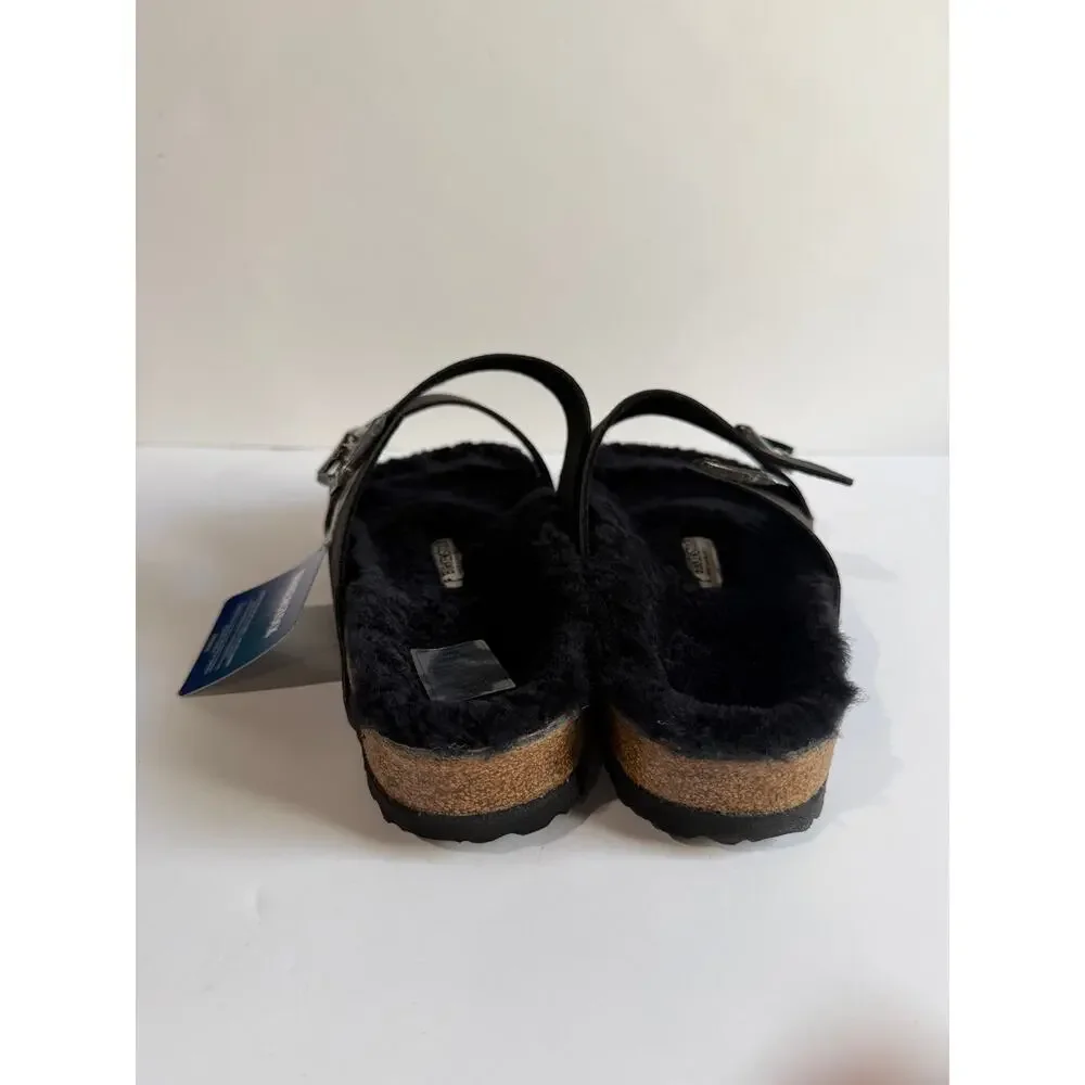Birkenstock Arizona BS Shearling Lined Slides Desert Dust BLACK Size 42 NARROW